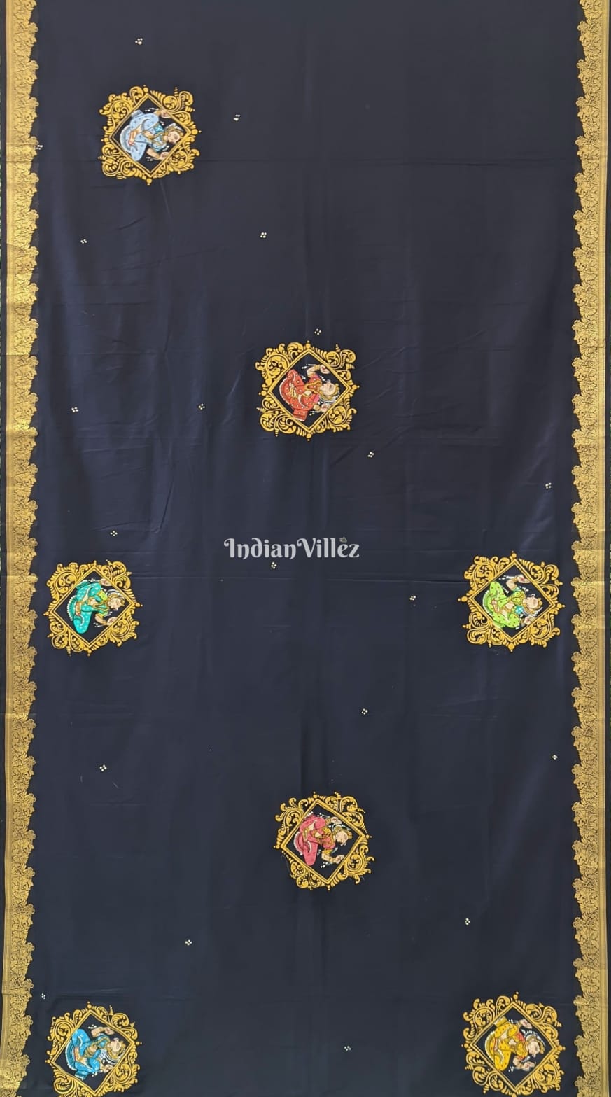 Navy Blue Odisha Pattachitra Art on Kerala Silk Saree