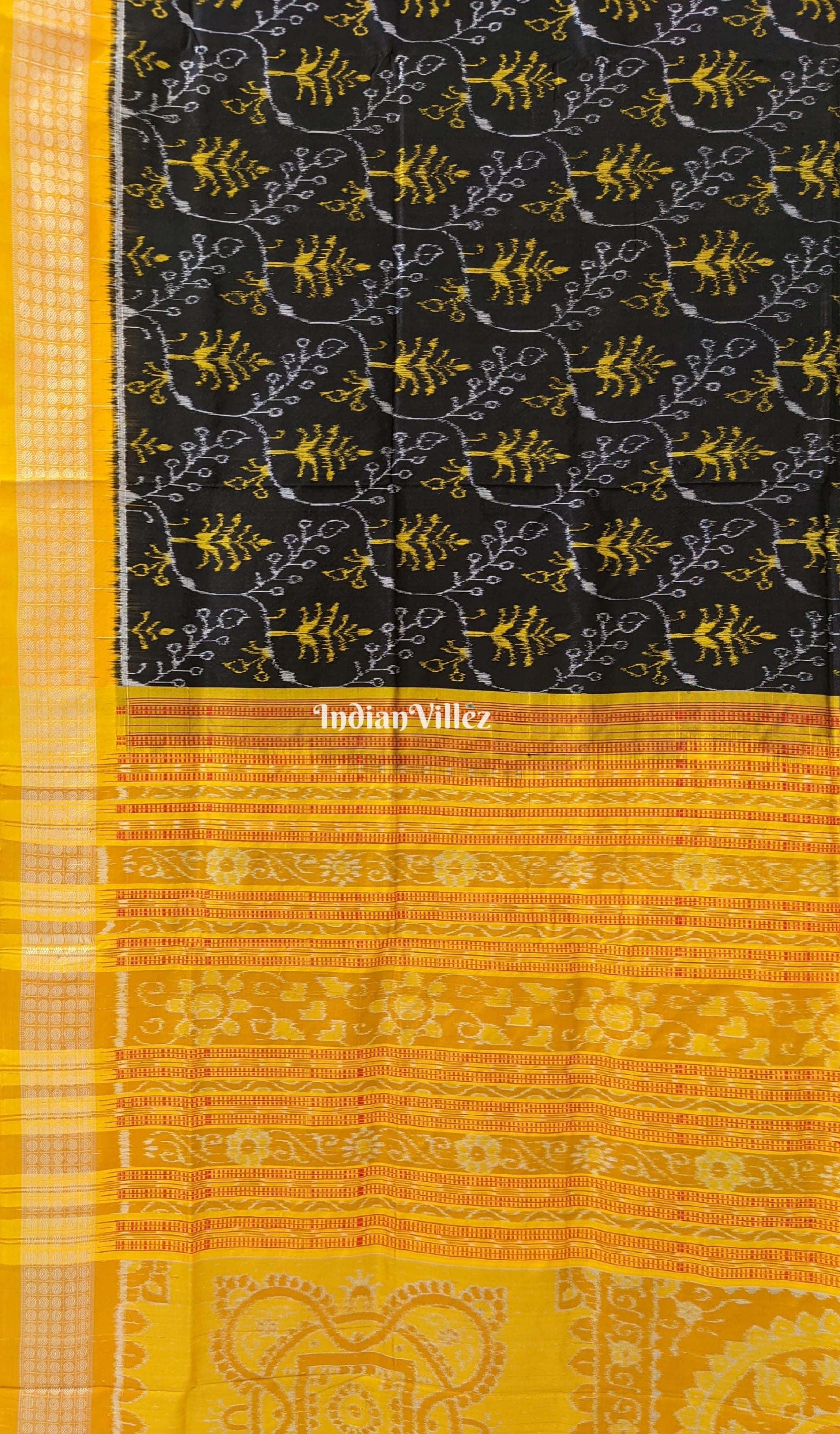 Black Yellow Sambalpuri Bomkai Silk Saree