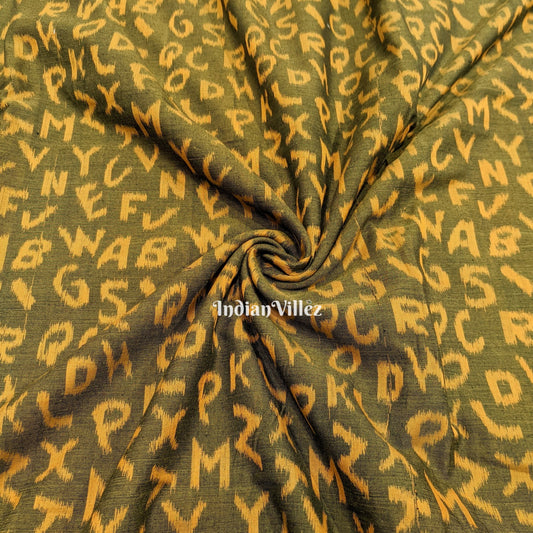 Mehndi Green English Alphabet Sambalpuri Ikat Cotton Fabric