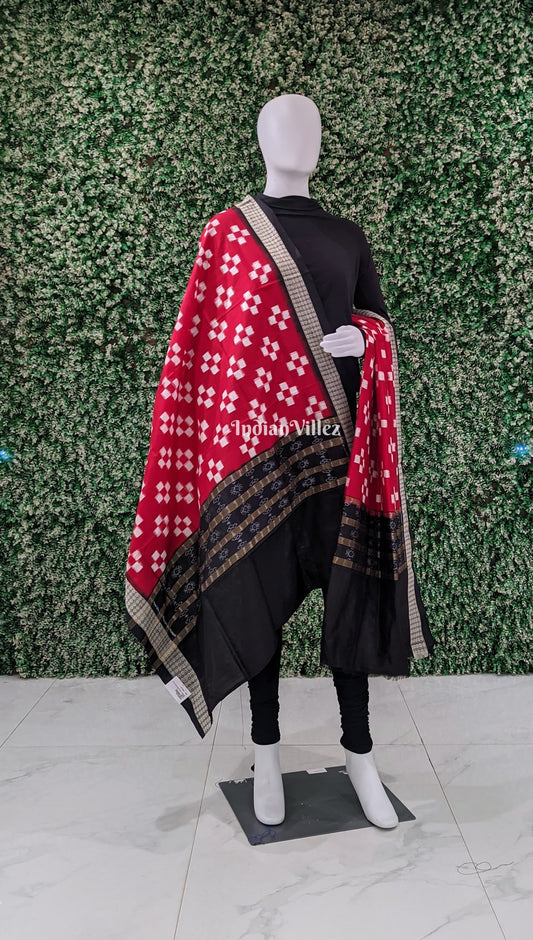 Red Pasapali Theme Pure Sambalpuri Silk Dupatta