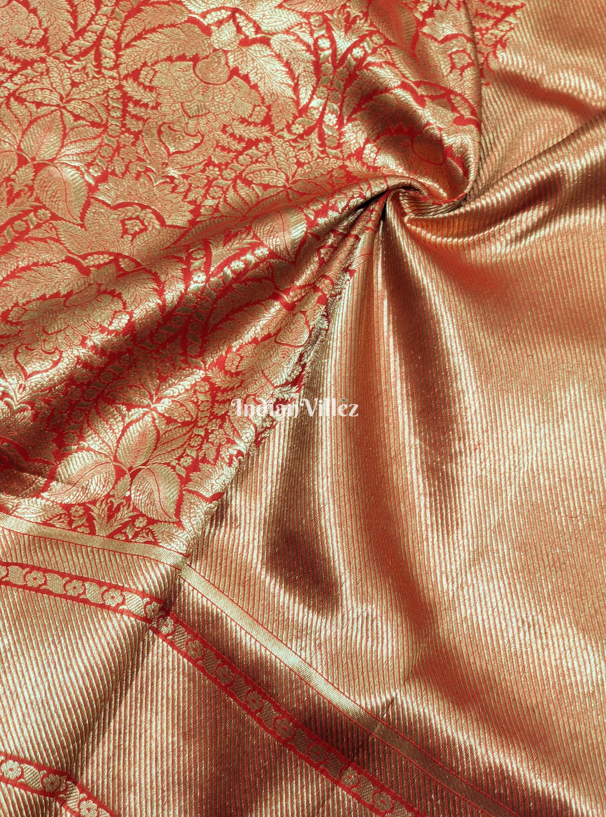 Red Floral Designer Banarasi Katan Saree