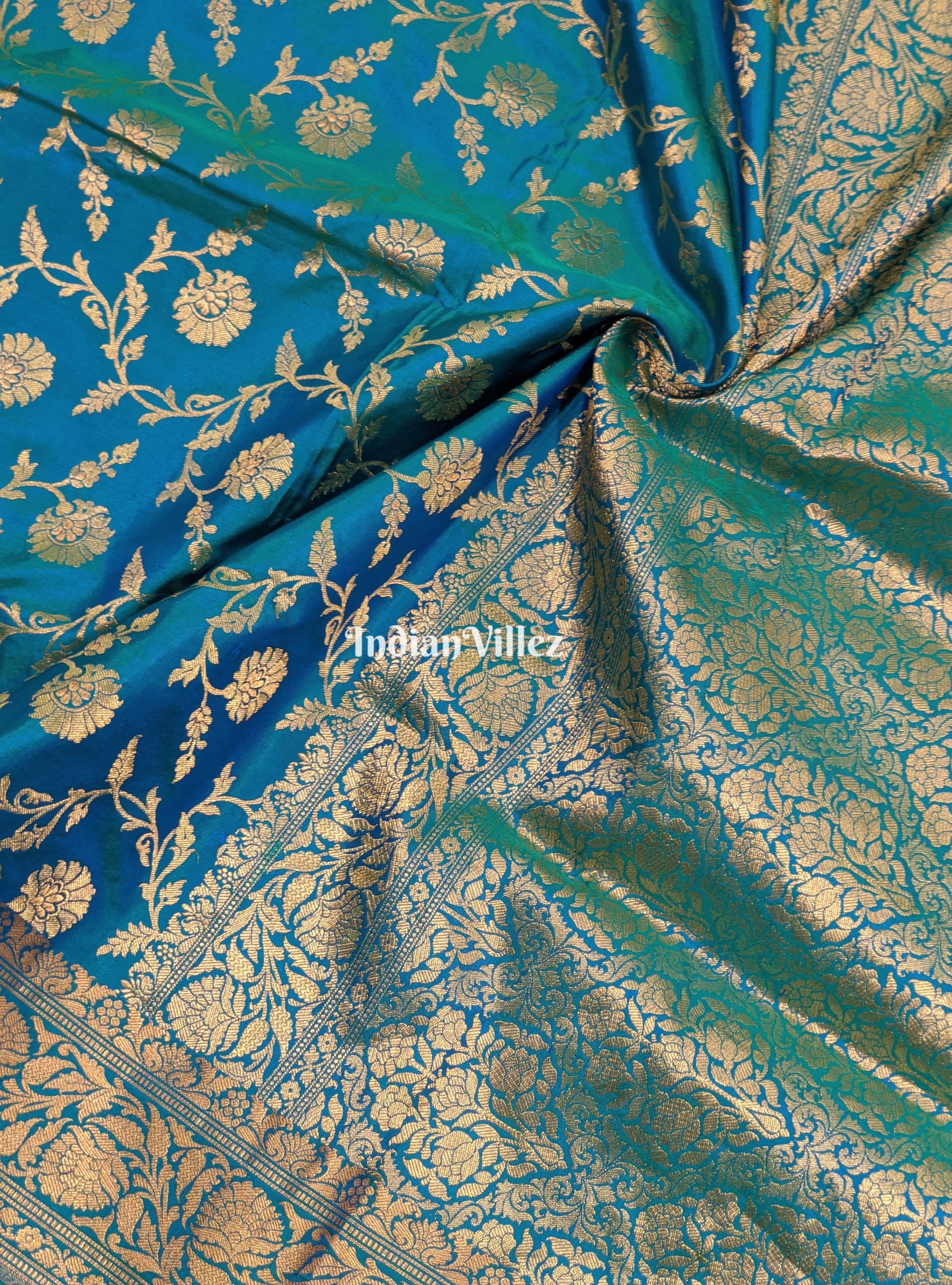 Sky Blue Floral Banarasi Katan Silk Saree