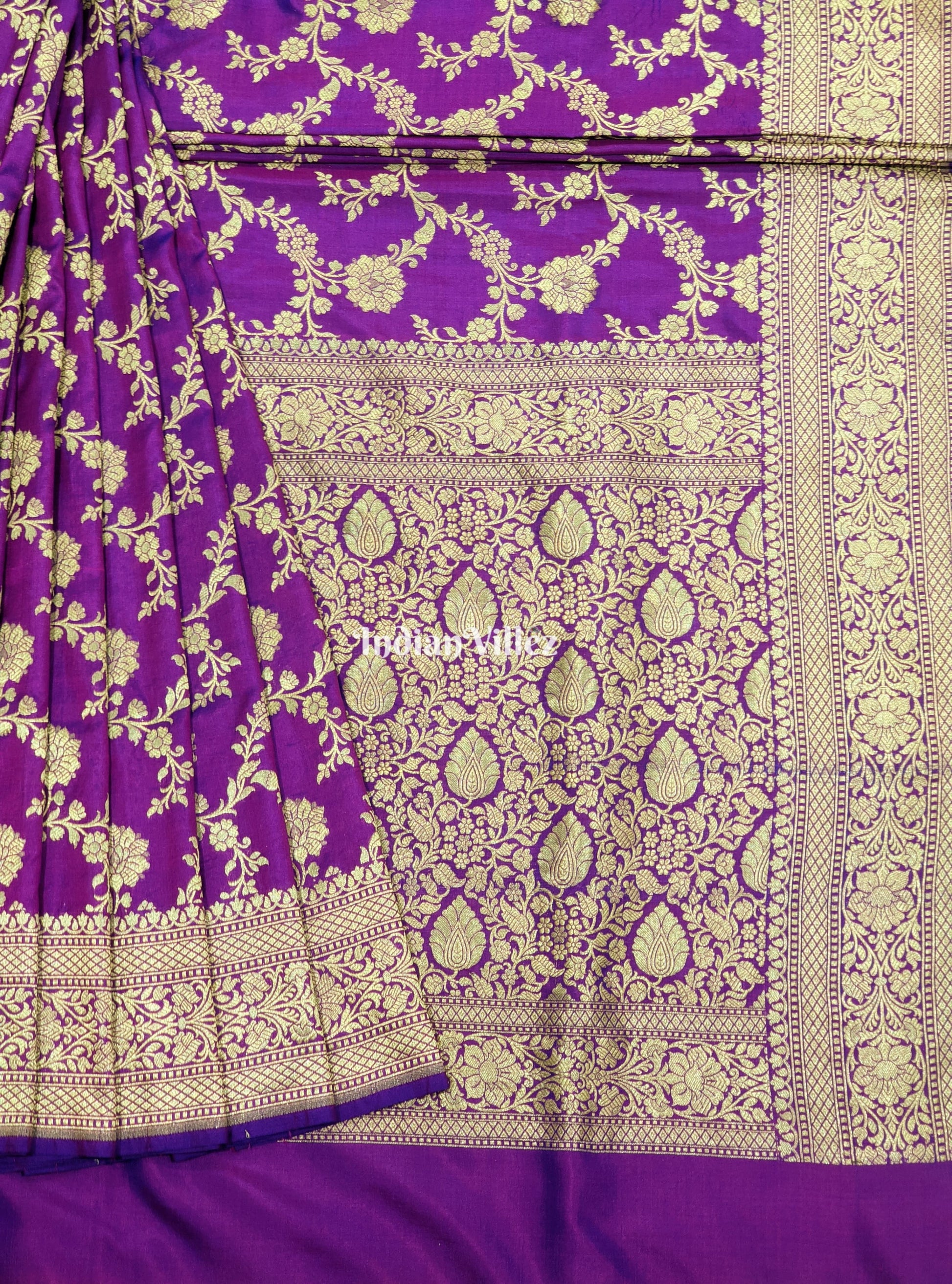 Purple Floral Designer Katan Silk Banarasi Saree