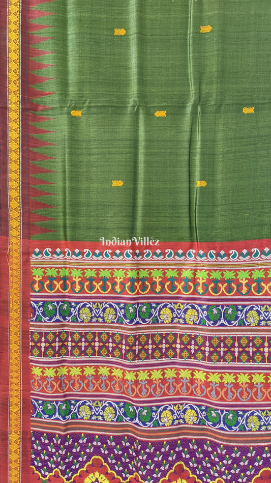 Mehendi Green Garden Themed Gopalpur Tussar Silk Saree (State Award Nominated)