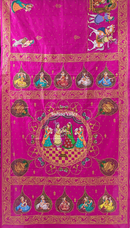 Rani Pink Marriage Theme Pattachitra Silk Saree