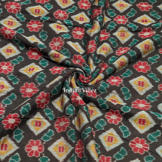 Black Flower Design Sambalpuri Cotton Fabric