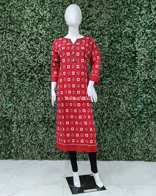 Red Sambalpuri Box design Odisha Ikat Designer Cotton Kurti for Women