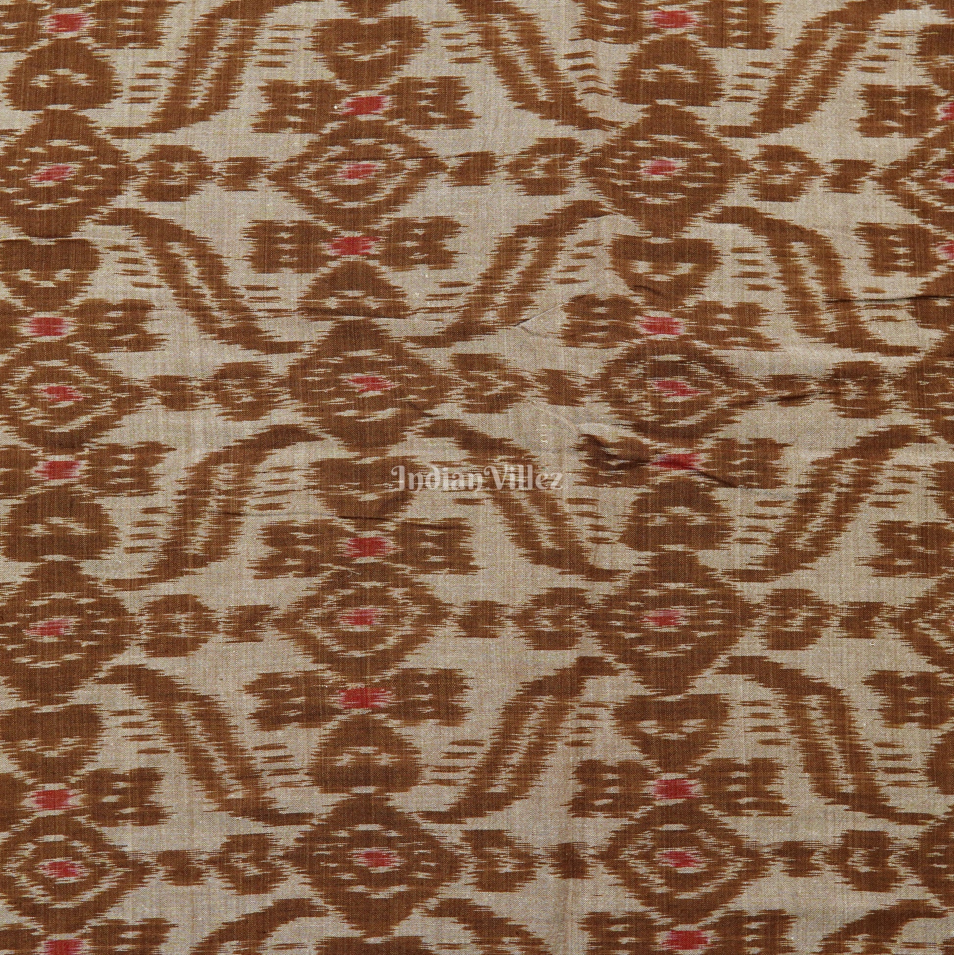 Brown Grey Sambalpuri Ikat Cotton Fabric