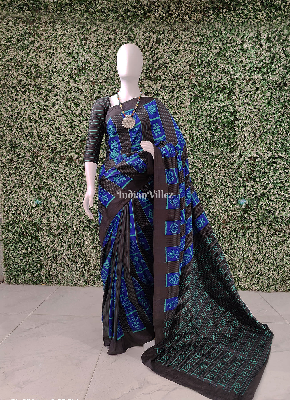 Black Blue Odisha Ikat Nabakothi Contemporary Silk Saree
