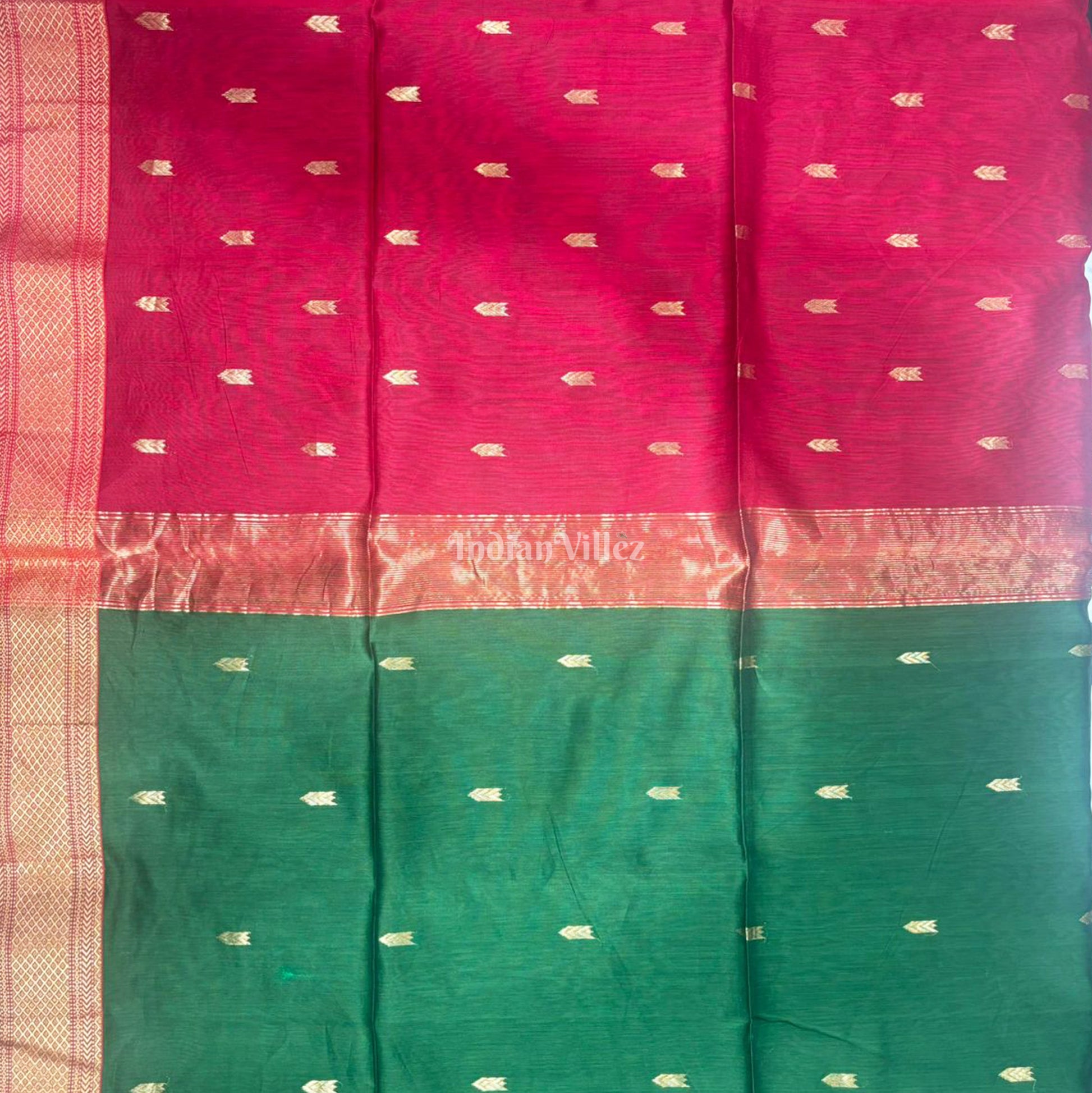 Bottle Green Butta Design Maheshwari Handloom Cotton*Silk Saree