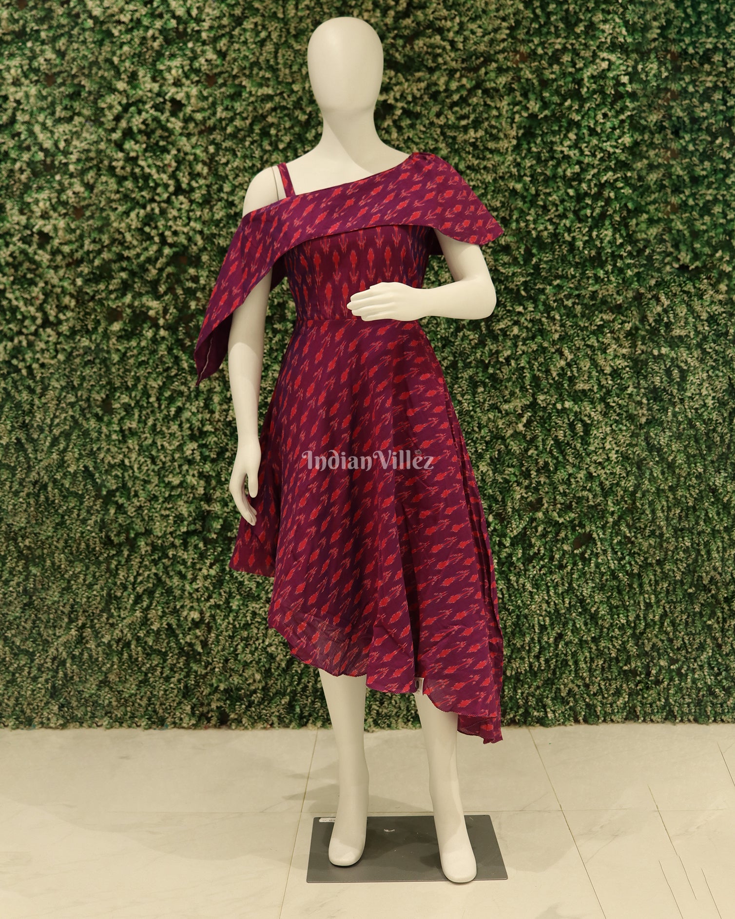 Maroon Odisha Ikat Designer Slanted Gown for Women