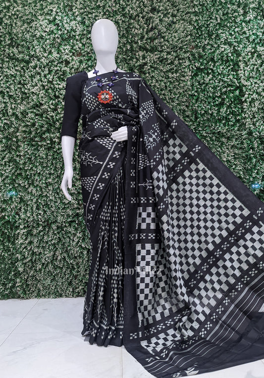 Black Tribal Art with Pasapali Border Contemporary Silk Saree