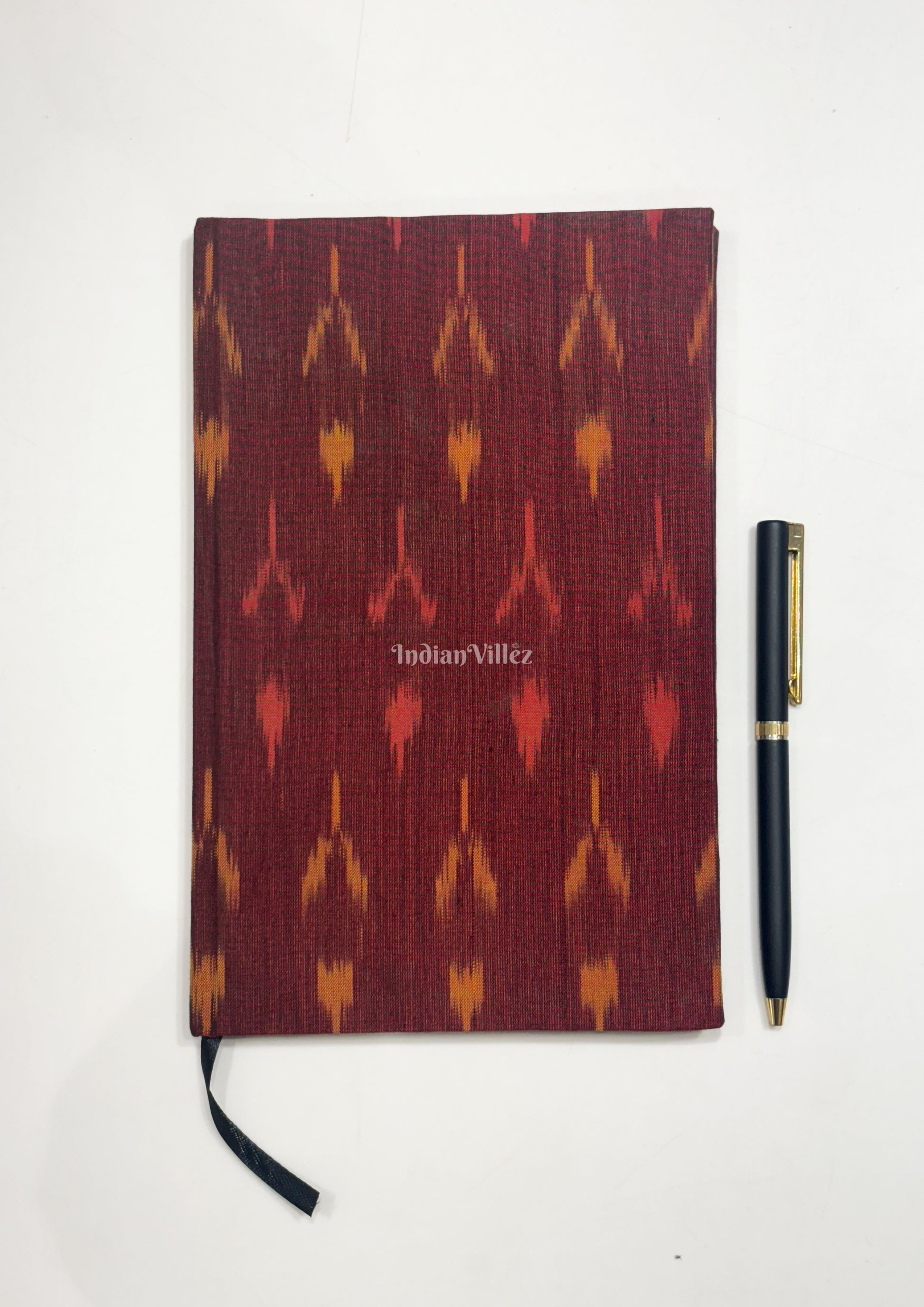 Maroon Handmade Ikat Woven Cotton Fabric Cover Diary 