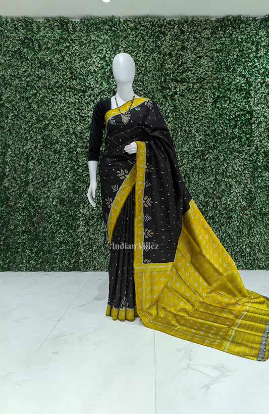 Black Yellow Pasapali Border Contemporary Silk Saree