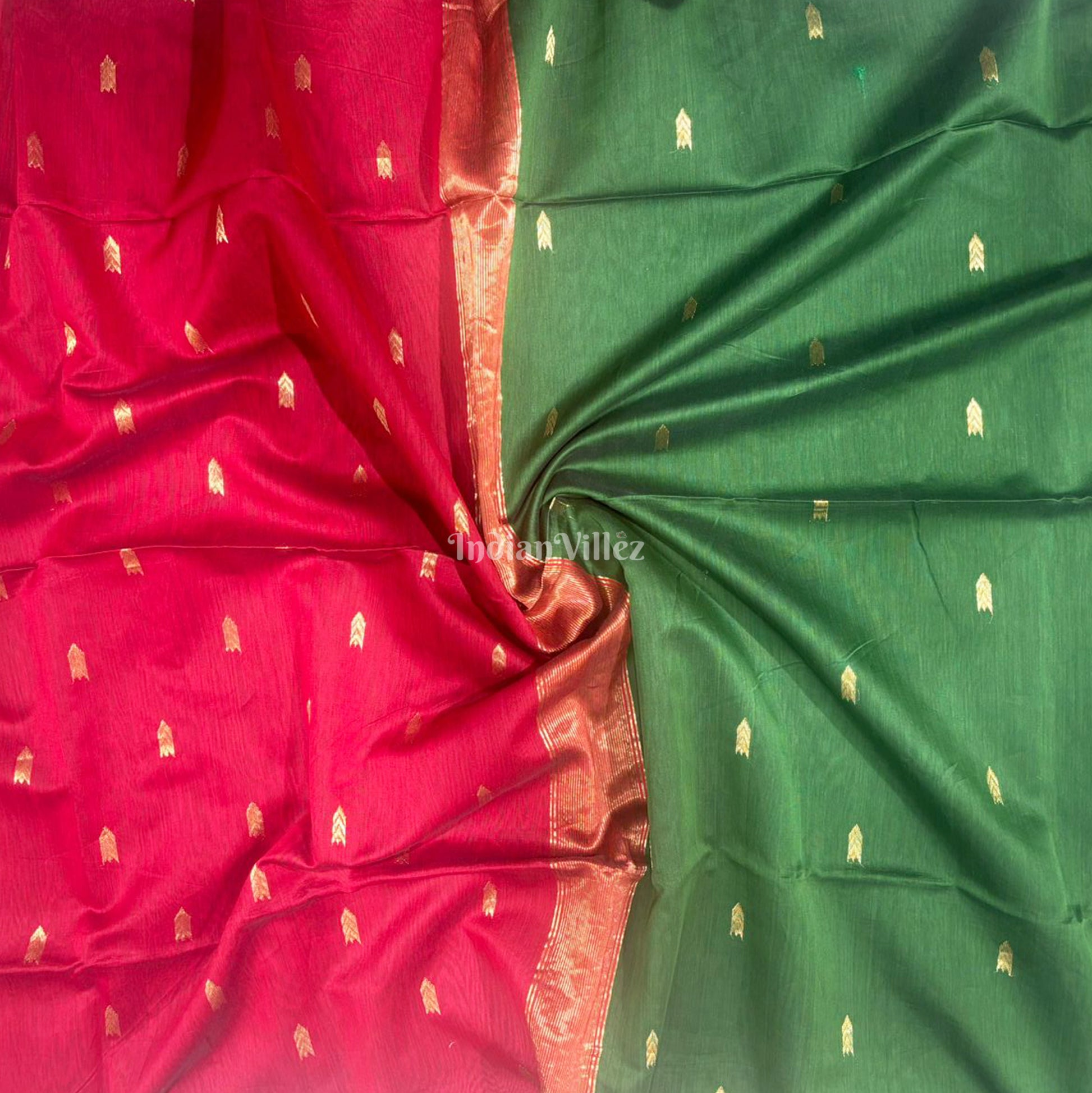 Bottle Green Butta Design Maheshwari Handloom Cotton*Silk Saree