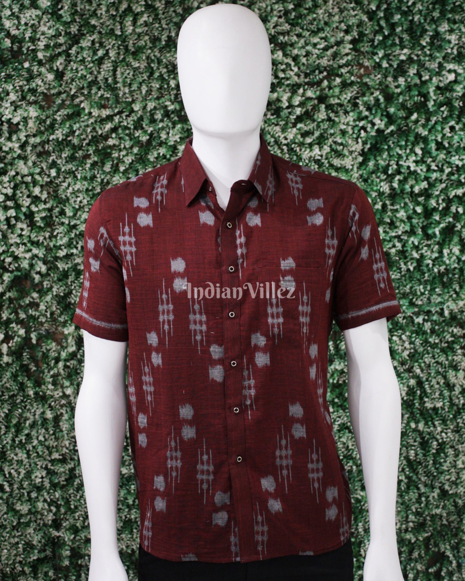 Maroon Odisha Ikat Cotton Half Sleeve Shirt for Men