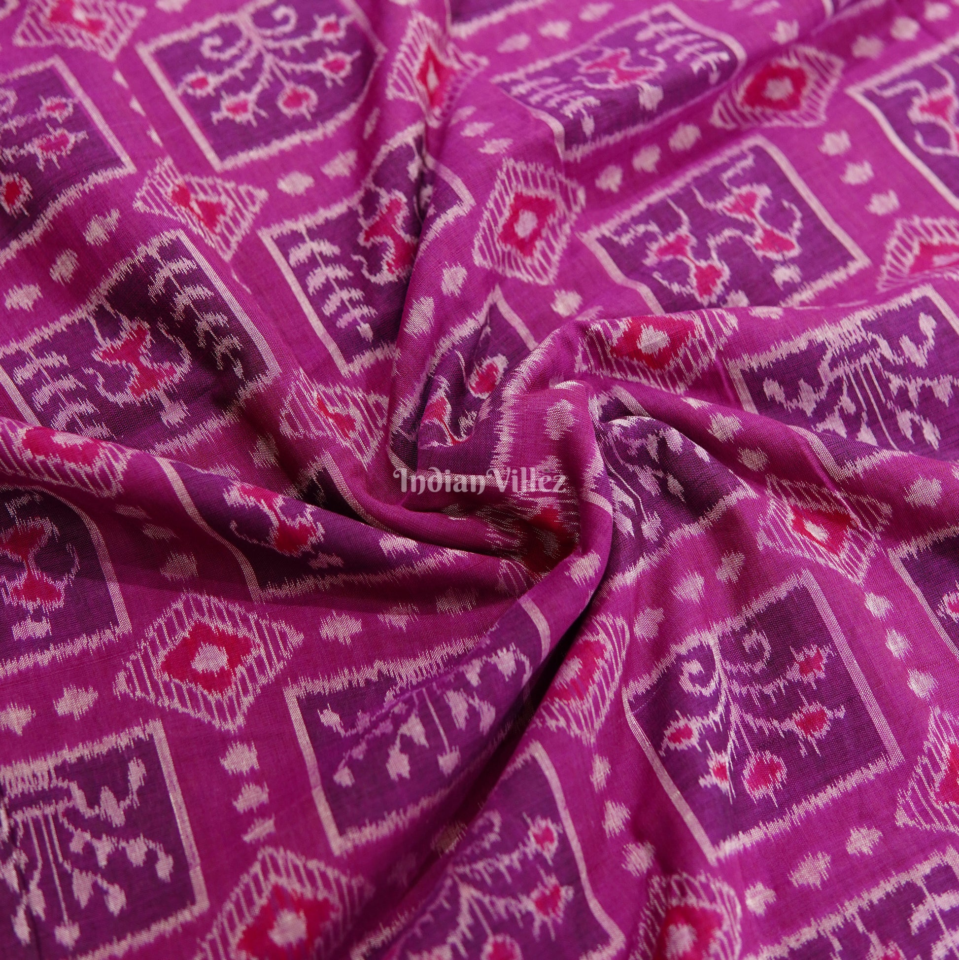 Deep Pink Tribal Theme Sambalpuri Ikat Cotton Fabric 