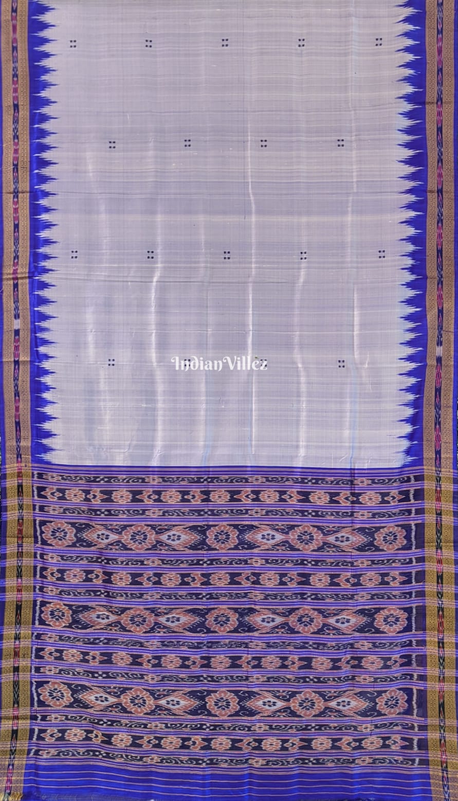 Steel Blue Butta design Odisha Ikat Khandua Silk Saree