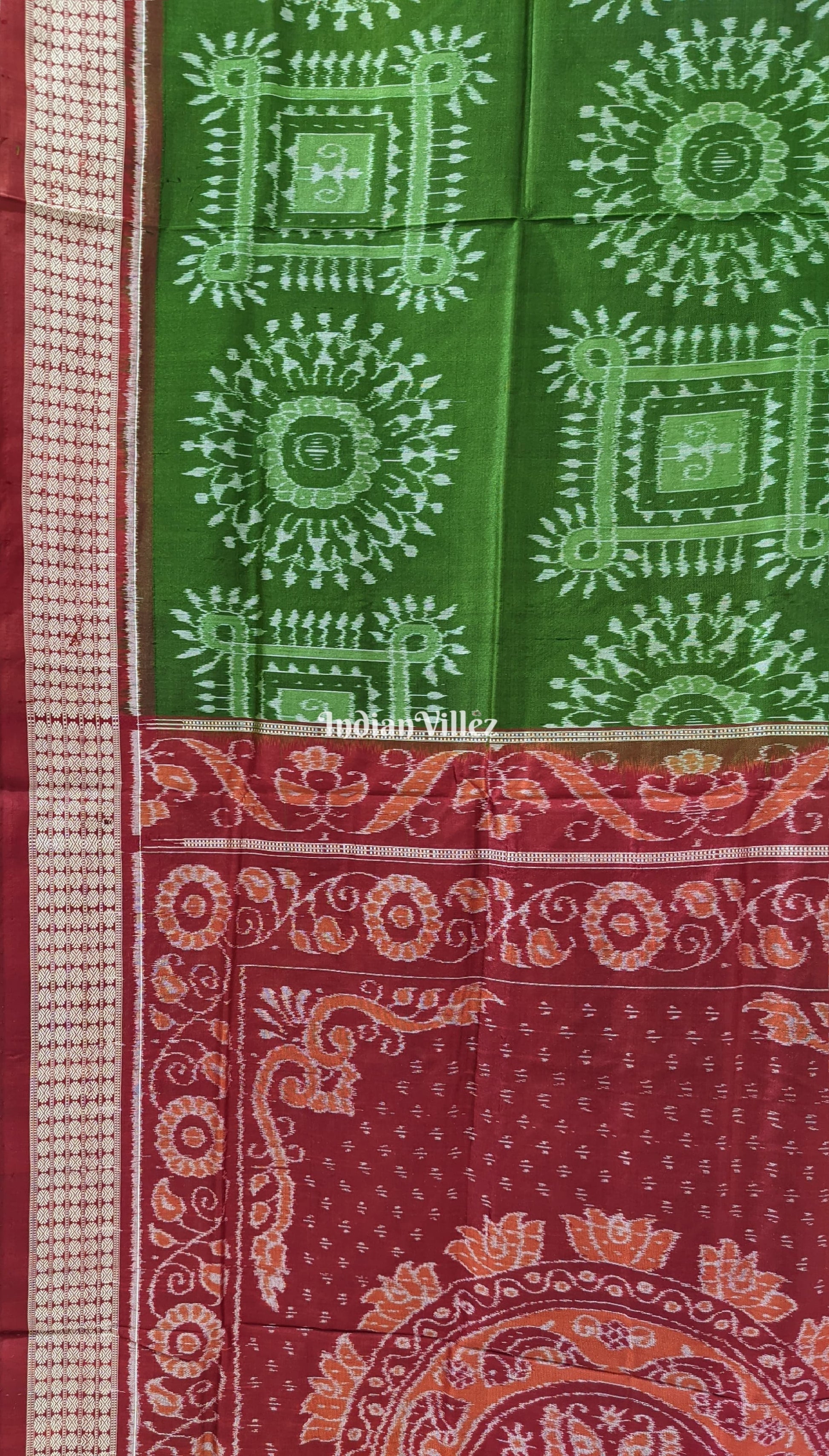 Mehendi Green Tribal Theme Sambalpuri Silk Saree