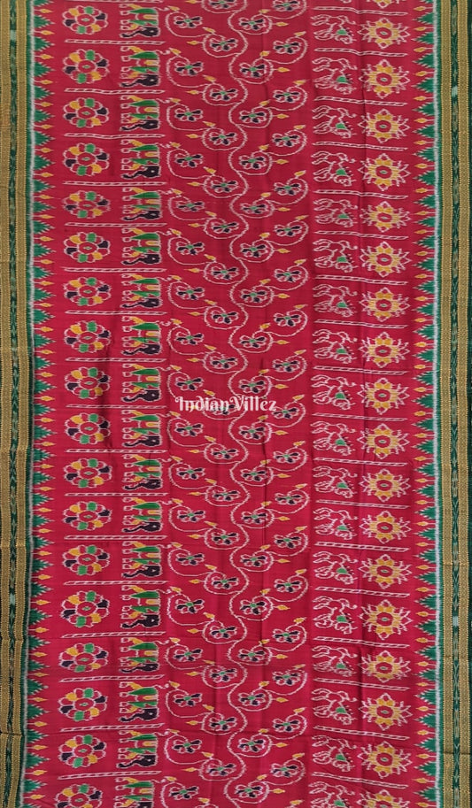 Red Elephant Flowers Khandua Silk Saree