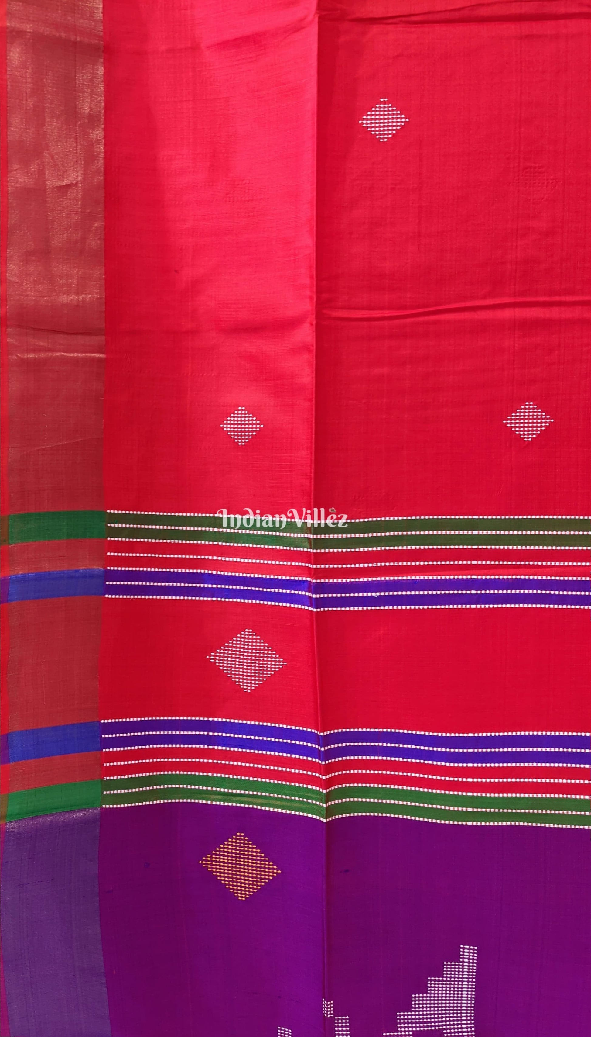 Reddish Orange Purple Handwoven Soft Silk Saree