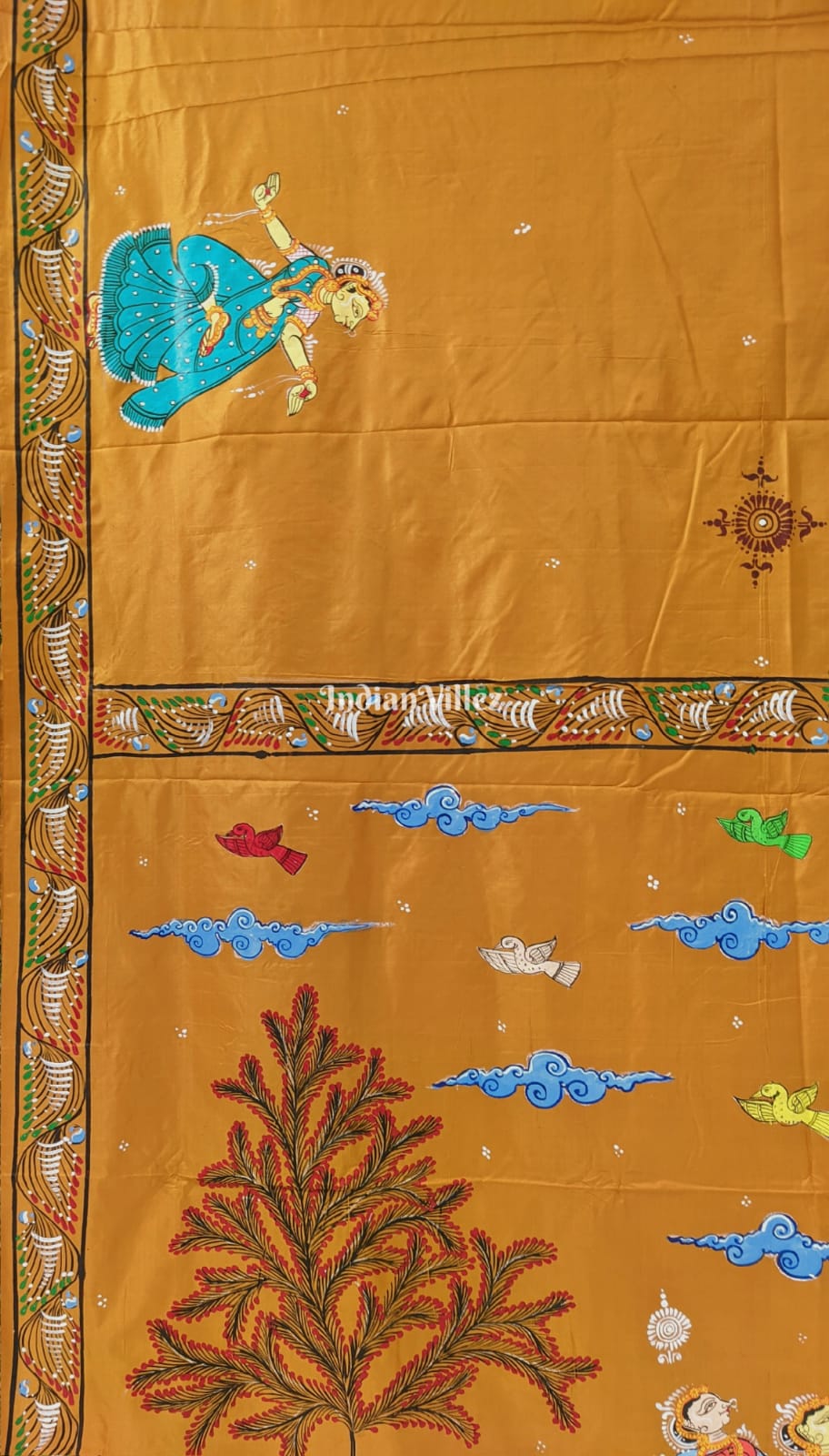 Yellow Boita Pattachitra Khadi Silk Saree