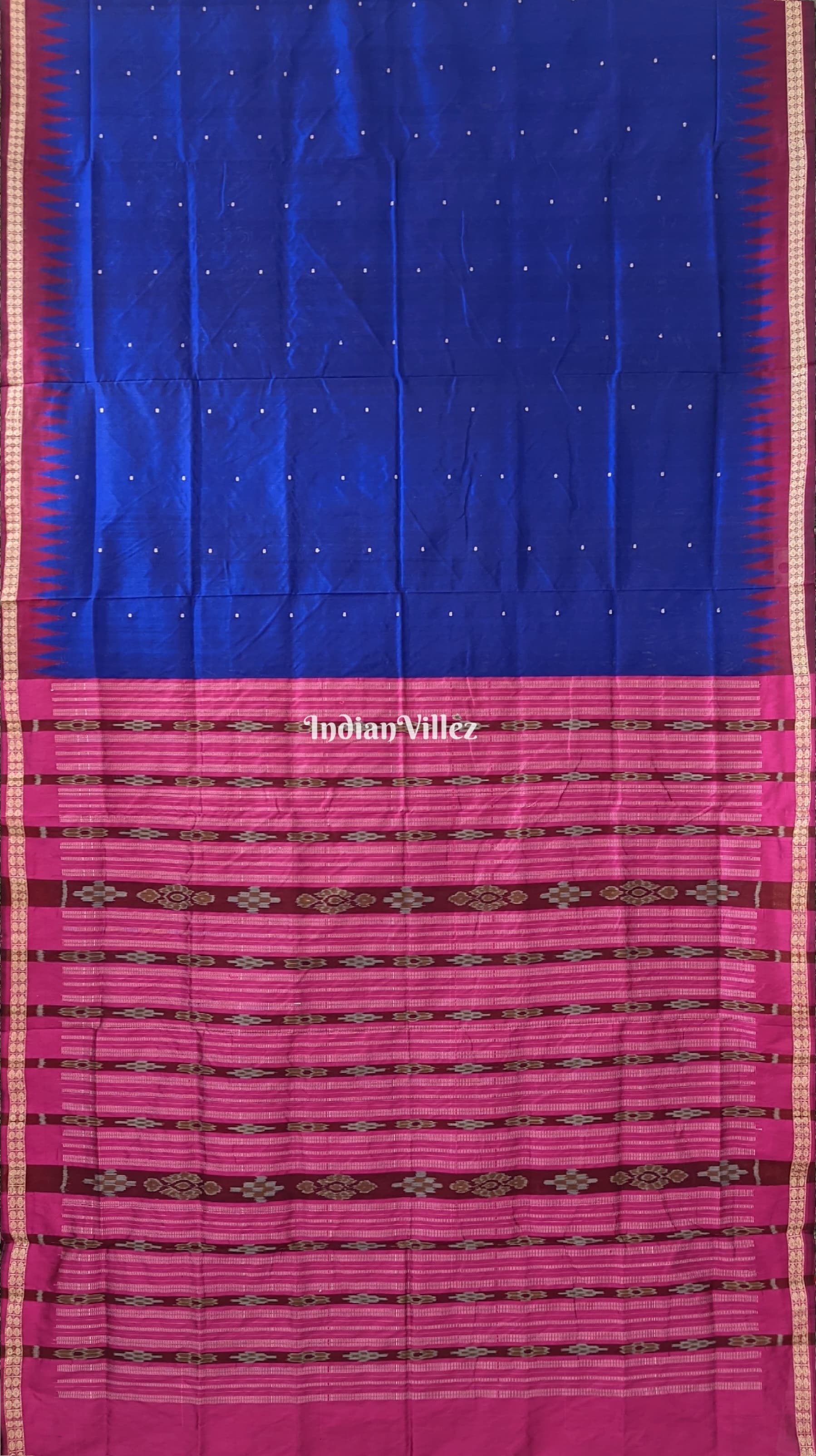 Blue Maroon Sambalpuri Bomkai Silk Saree with Pasapali Anchal