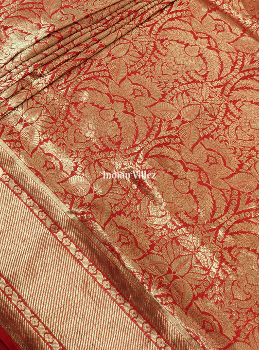 Red Floral Designer Banarasi Katan Saree