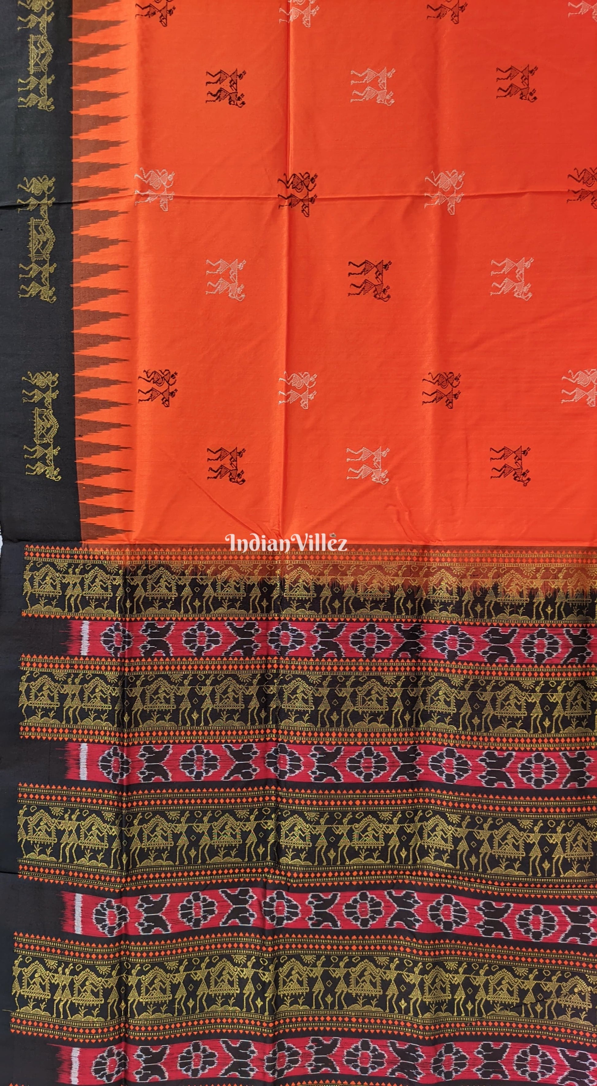 Orange Tribal Doli Sambalpuri Ikat Bomkai Silk Saree