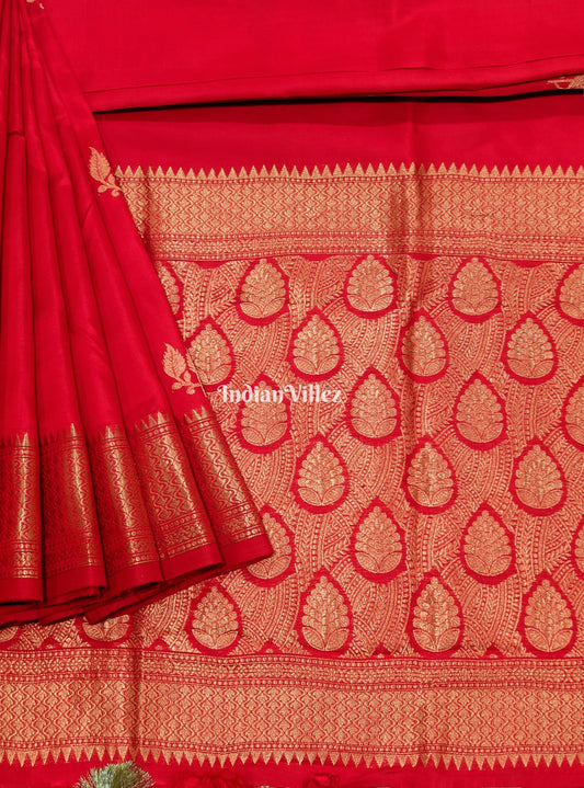 Red Leaf Motif Designer Katan Silk Banarasi Saree