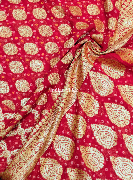 Red Pure Georgette Banarasi Silk Saree