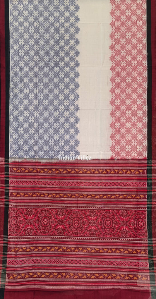 White Base Odisha Ikat Pure Sambalpuri Cotton Saree