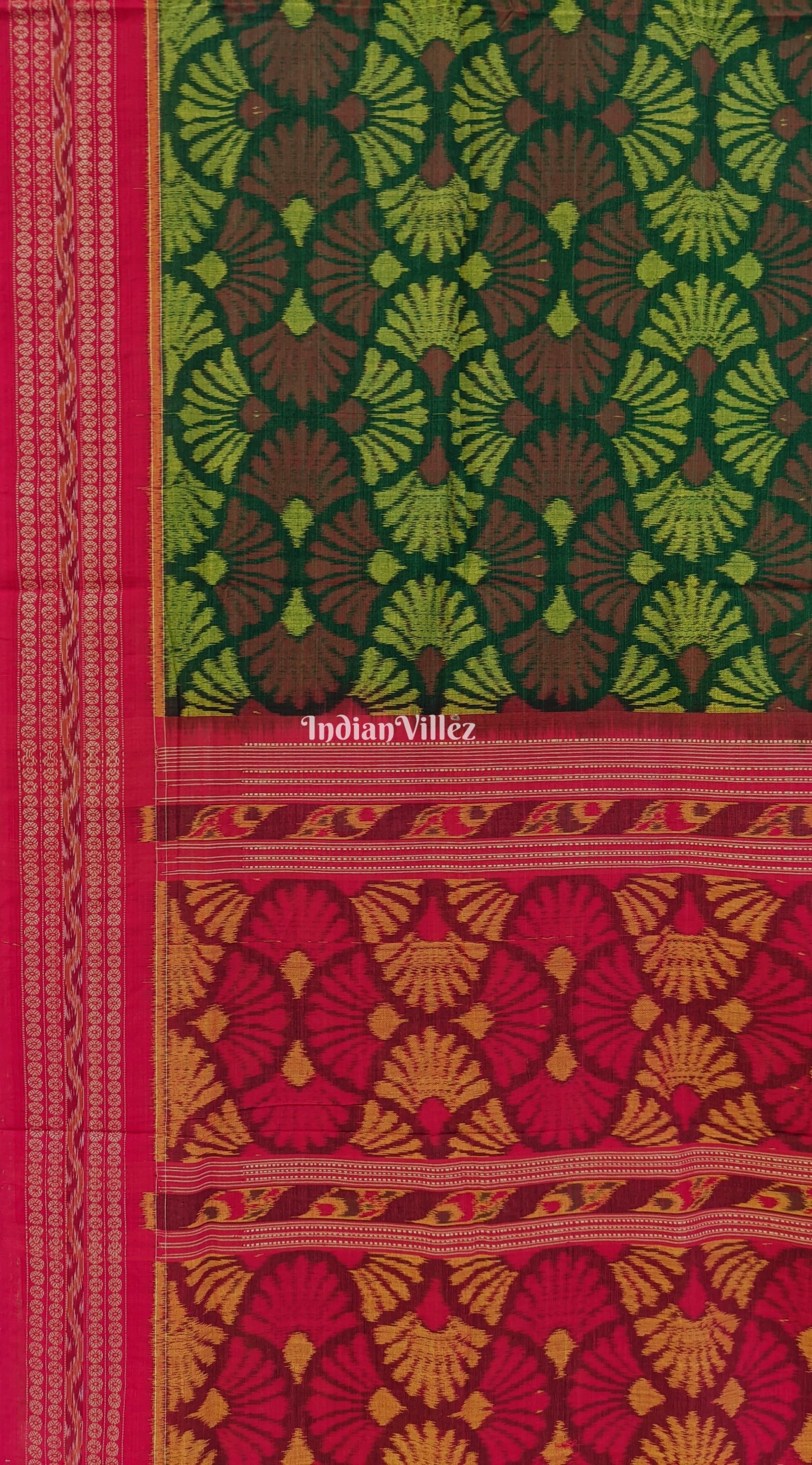 Bottle Green Base Sambalpuri Ikat Pure Cotton Saree