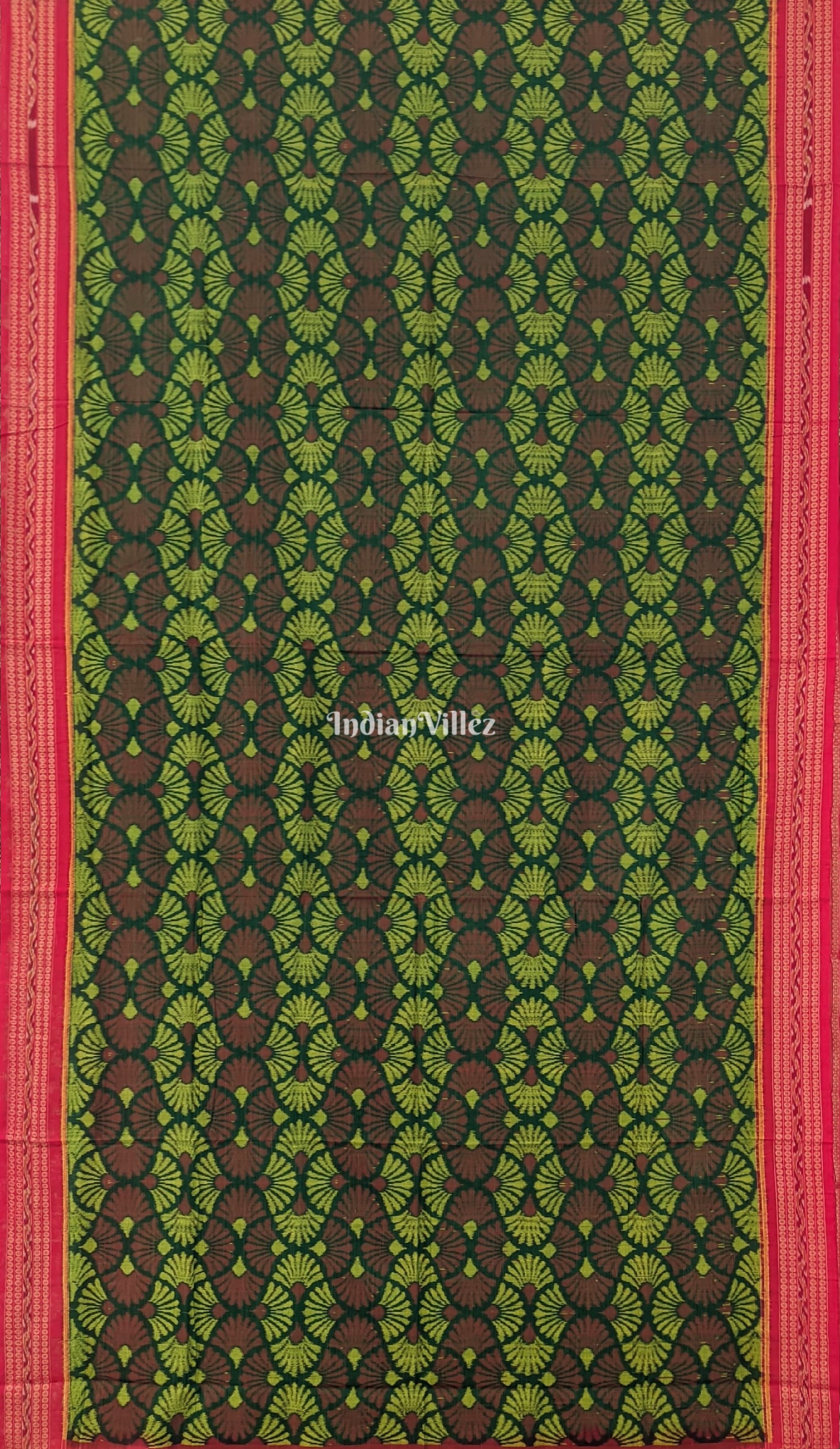 Bottle Green Base Sambalpuri Ikat Pure Cotton Saree