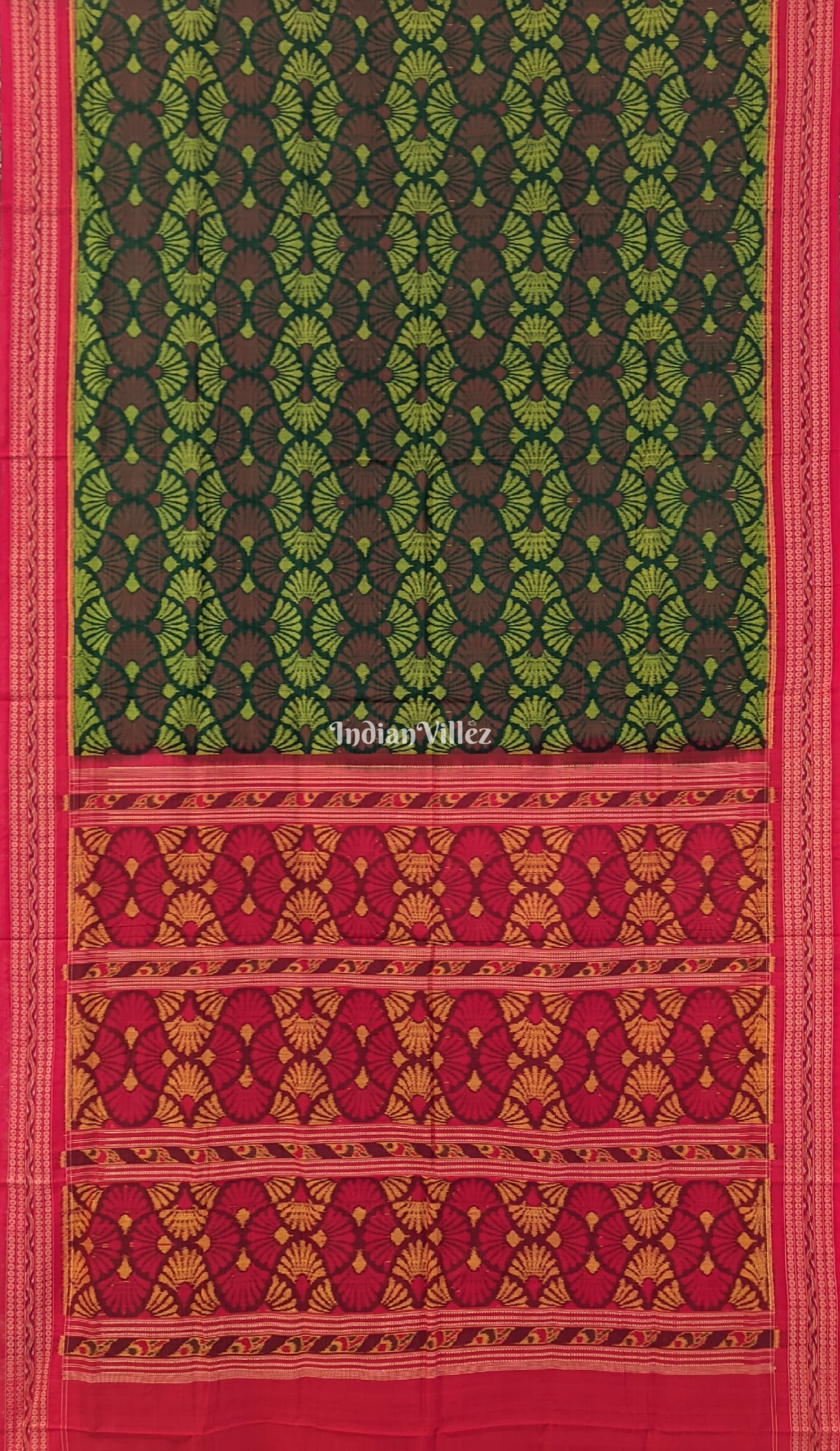 Bottle Green Base Sambalpuri Ikat Pure Cotton Saree