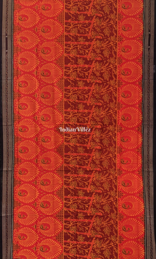 Orange Mor Pankh Design Sambalpuri Pure Cotton Saree