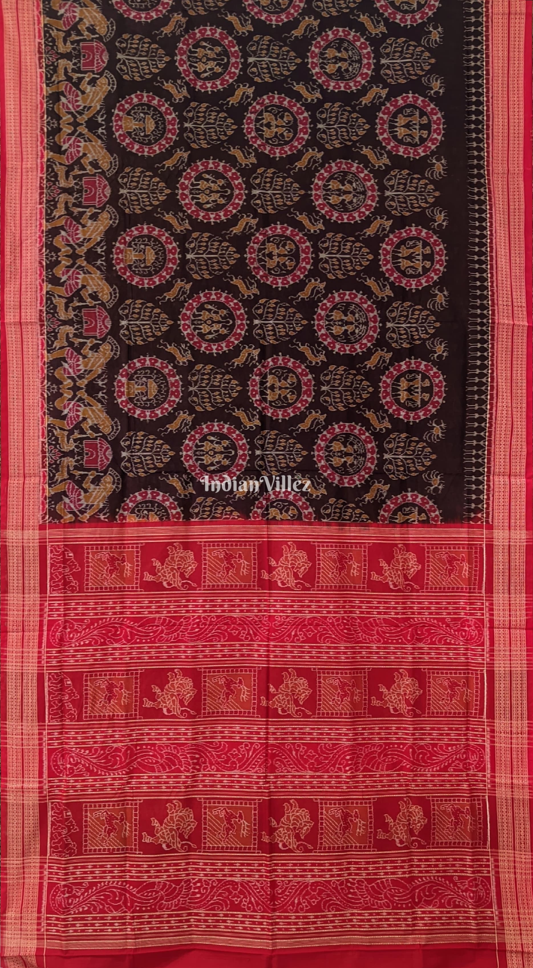 Chocolate Brown Tribal With Patli Design Sambalpuri Cotton Saree