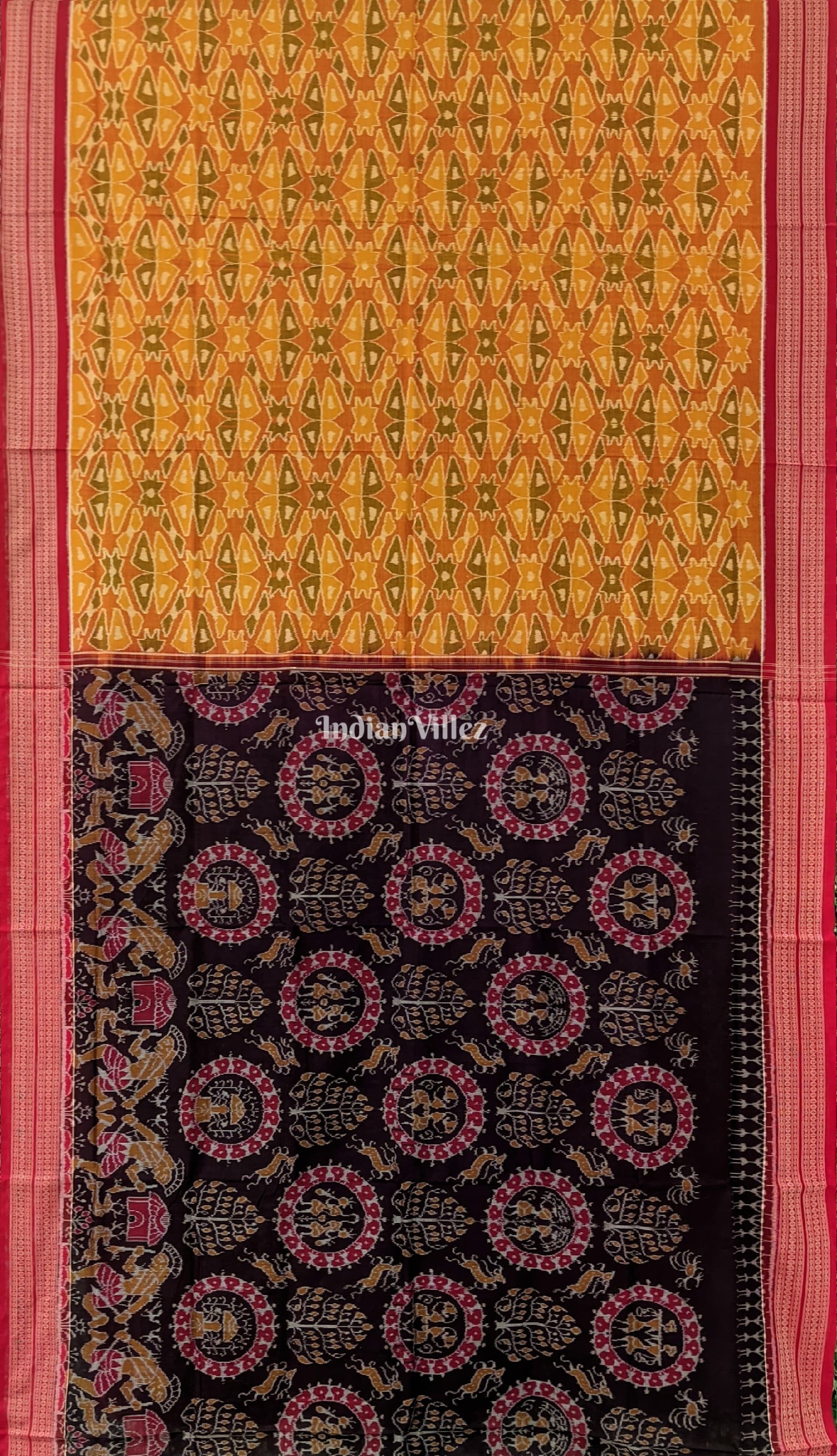 Chocolate Brown Tribal With Patli Design Sambalpuri Cotton Saree