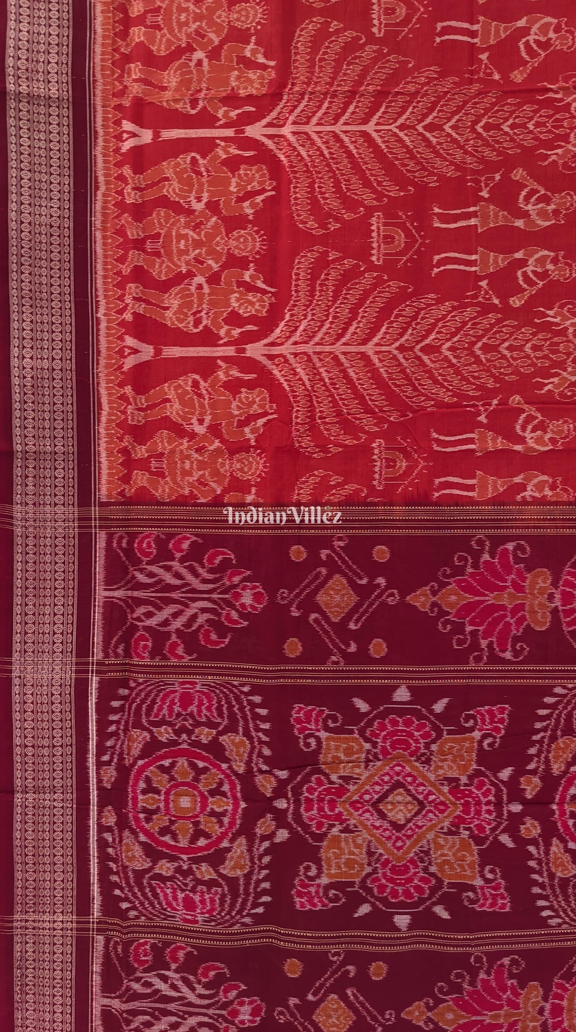 Brick Red Tribal Sambalpuri Pure Cotton Saree