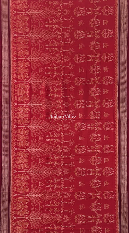 Brick Red Tribal Sambalpuri Pure Cotton Saree