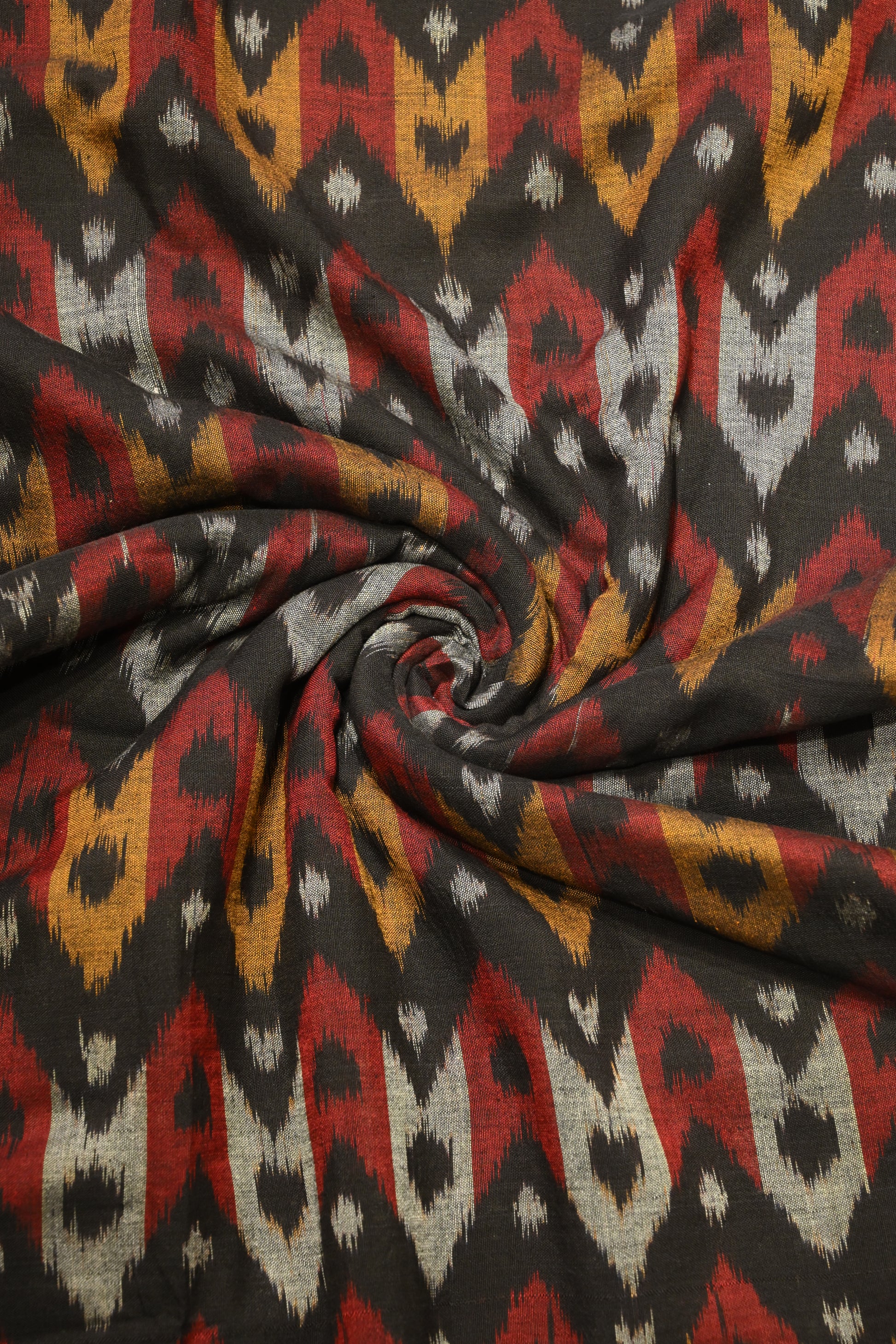 Black with Multicolour Sambalpuri Ikat Cotton Fabric 