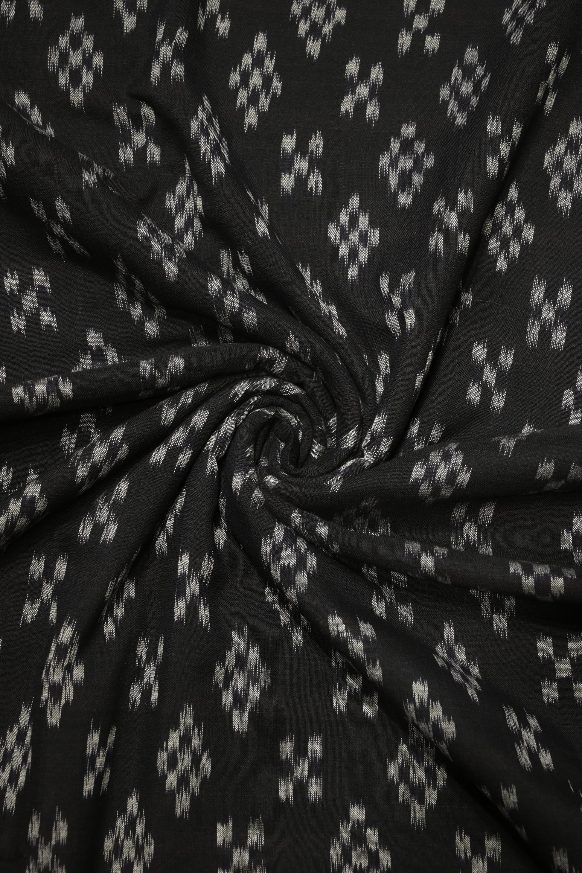 Deep Black Sambalpuri ikat Cotton Fabric 