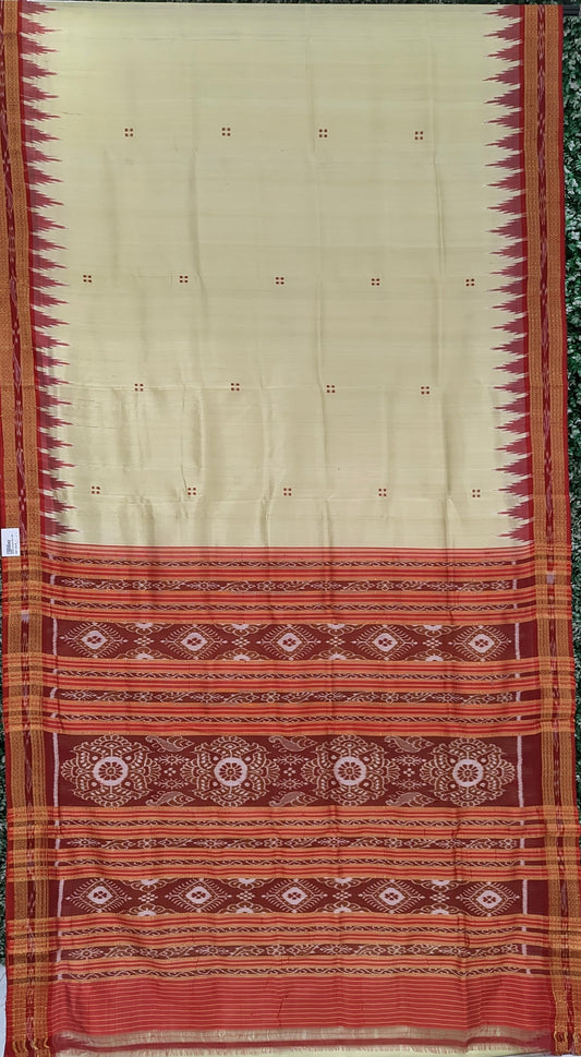 Light Yellow Butta Design Odisha Ikat Khandua Silk Saree