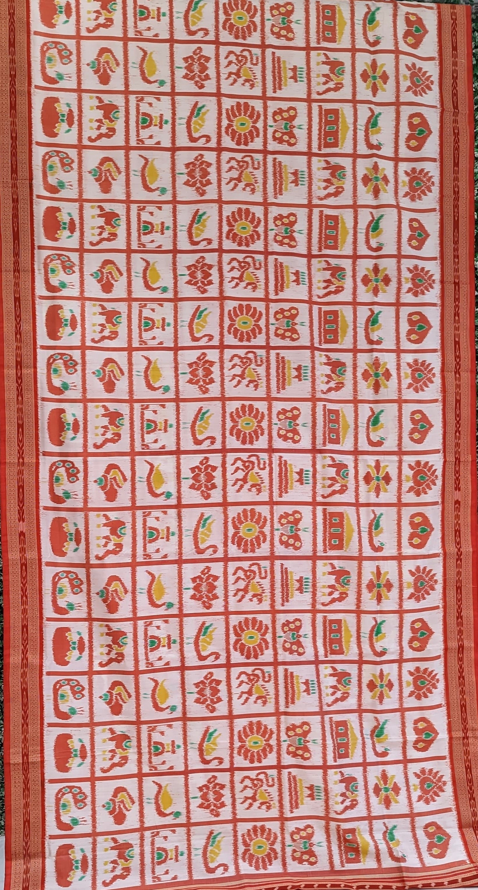 White Red Nabakothi Theme Odisha Ikat Khandua Silk Saree