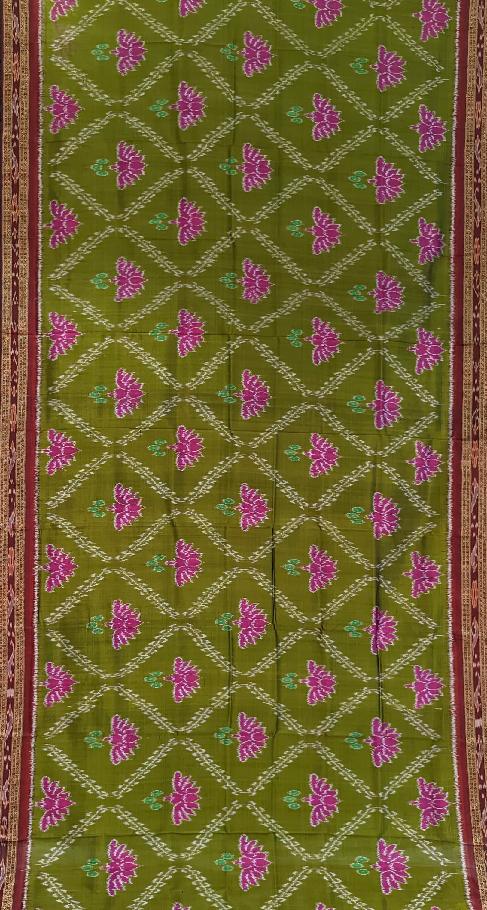 Moss Green Flower Motif Odisha Ikat Khandua Silk Saree