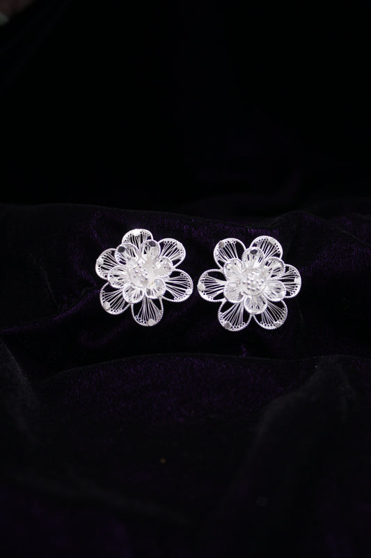 Floral Silver Filigree Earring Stud