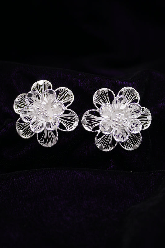 Floral Silver Filigree Earring Stud