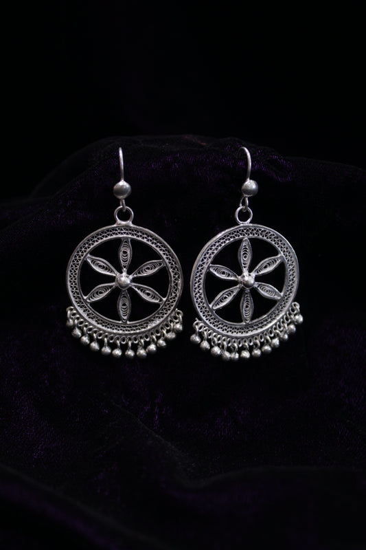 Circular Beads Silver Filigree Earring Set