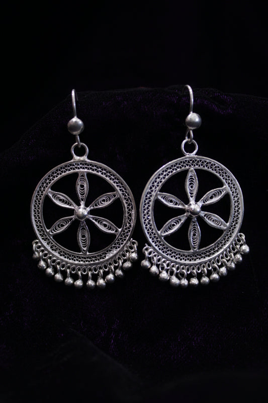 Circular Beads Silver Filigree Earring Set