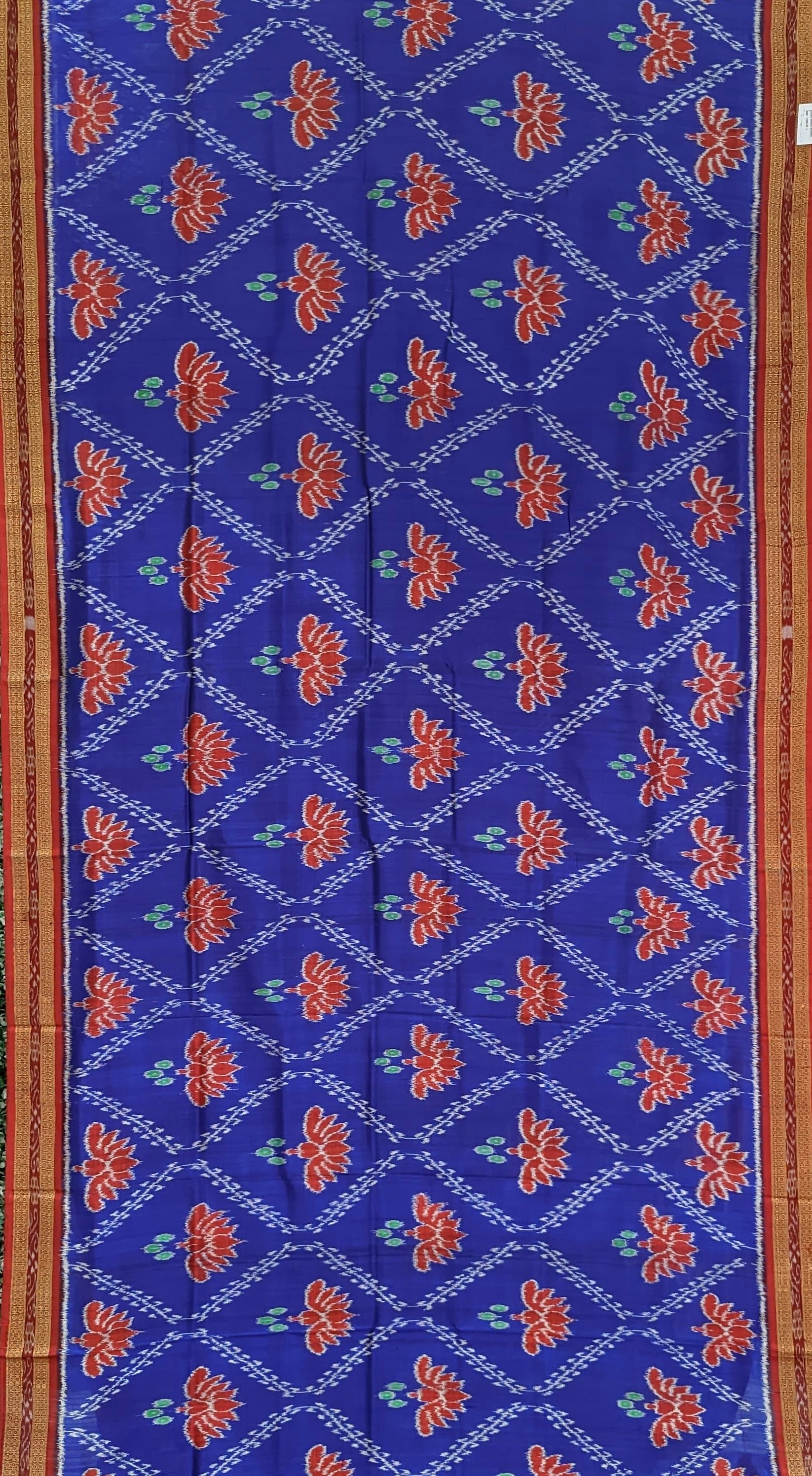 Navy Blue Flower Motif Odisha Ikat Khandua Silk Saree